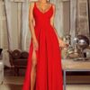 długa czerwona sukienka z podwójnym rozporkiem sia