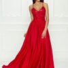 Długa czerwona sukienka Eliza na ramiączkach z koronkową górą