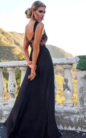 długa sukienka maxi z koronkową górą na ramiączkach z odkrytymi plecami Melani tył