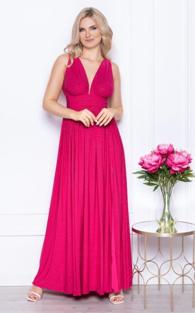 VIRGINIA Sukienka na Ramiączkach z Brokatem Maxi Fuksja