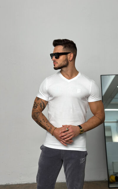 T-Shirt męski BG V-Neck | biały