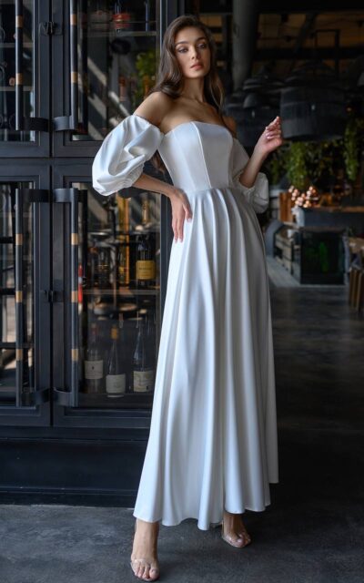 CAMI Sukienka Maxi 288 z Rękawem 3/4 Ecru