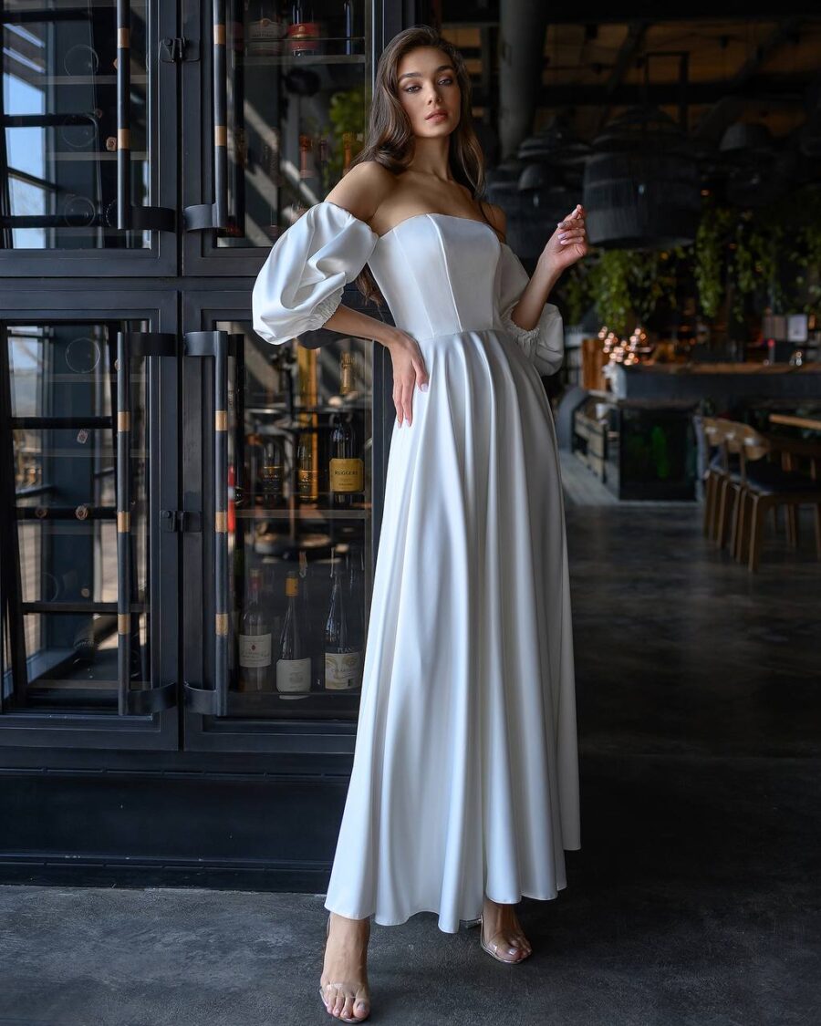 CAMI Sukienka Maxi 288 z Rękawem 3/4 Ecru