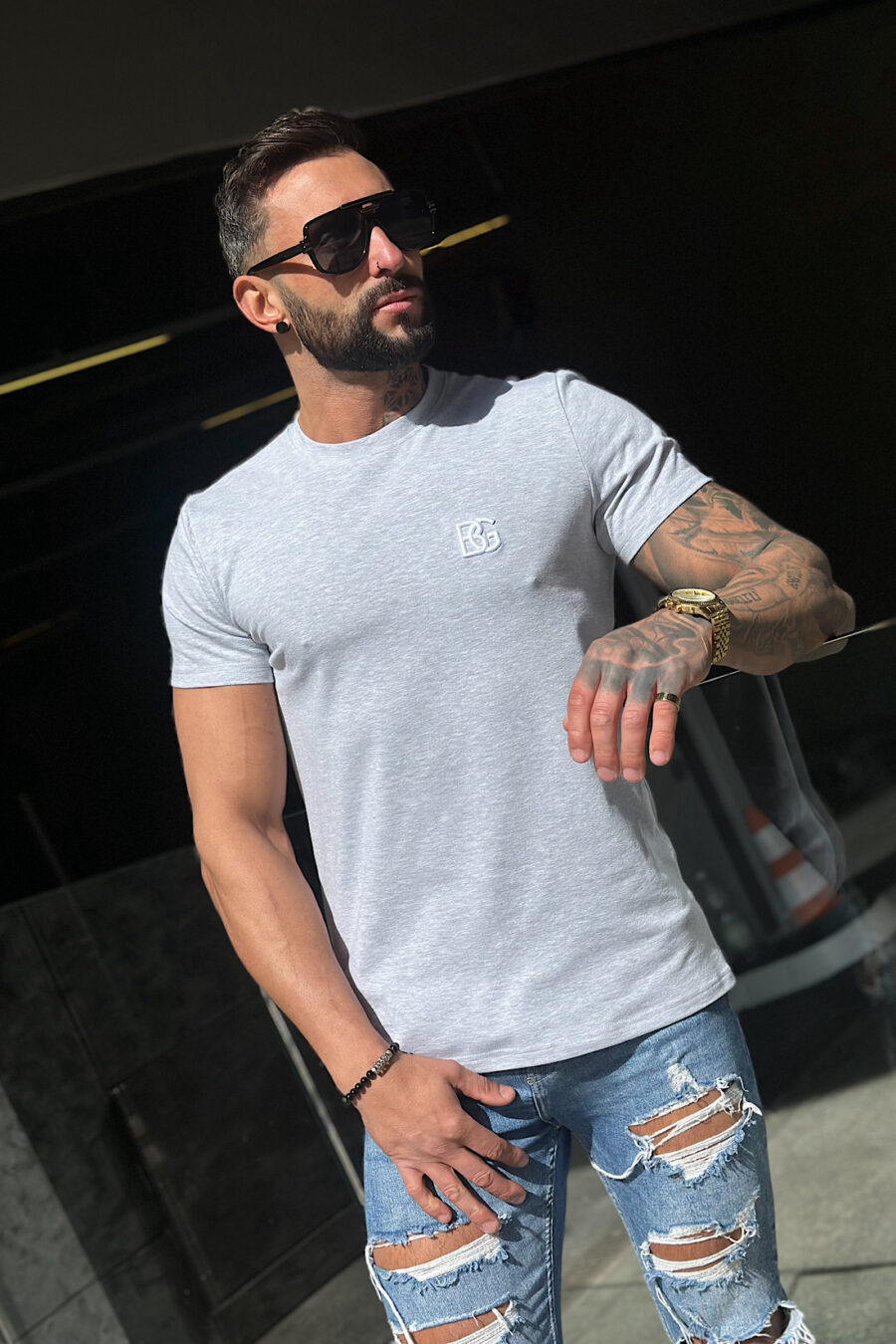 T-Shirt męski BG Bond | szary melanż - obrazek 3