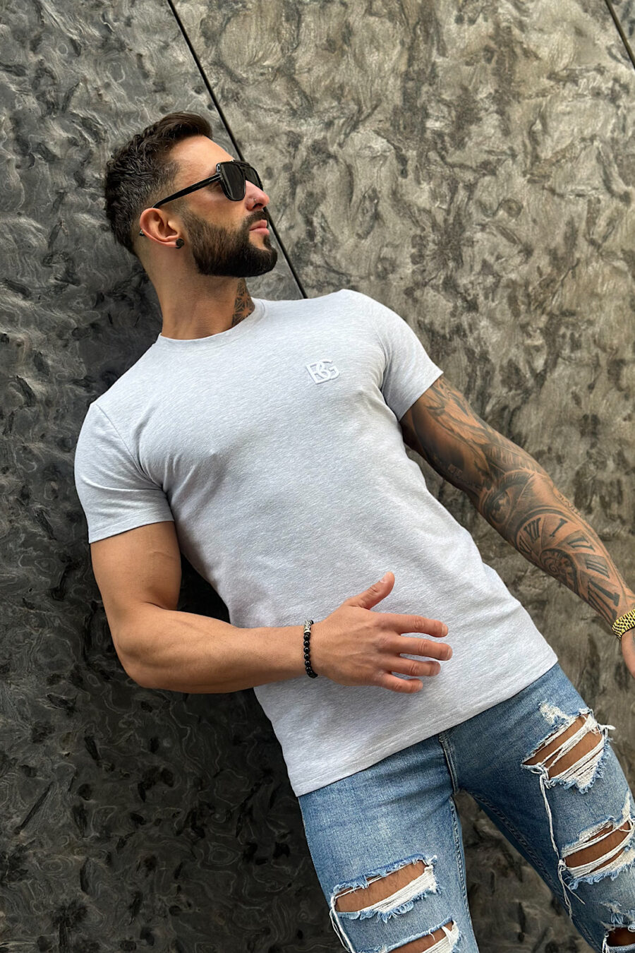 T-Shirt męski BG Bond | szary melanż - obrazek 4