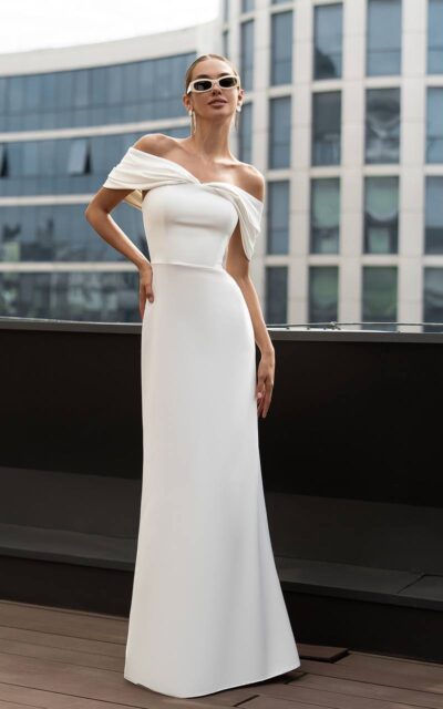 TATIANA Sukienka Maxi 627 z Odkrytymi Ramionami Ecru