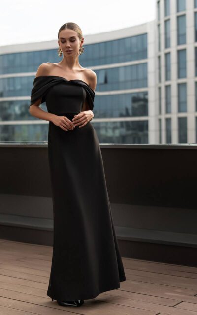 TATIANA Sukienka Maxi 627 z Odkrytymi Ramionami Czarny