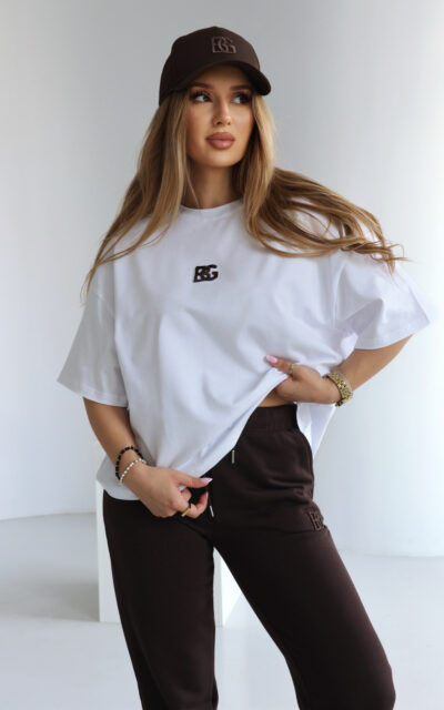 T-Shirt damski BG Ocean | biały-gorzka czekolada
