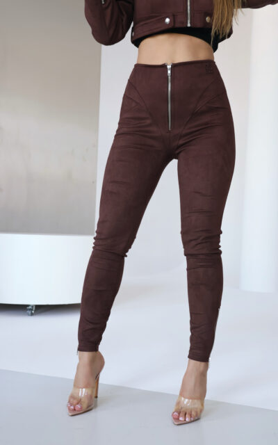 Legginsy damskie BG Button | czekolada