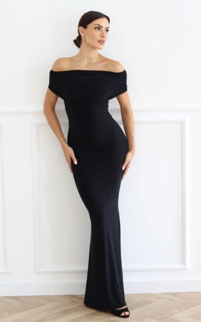 LIVIA Długa Elegancka Sukienka Hiszpanka z Odkrytymi Plecami Czarny
