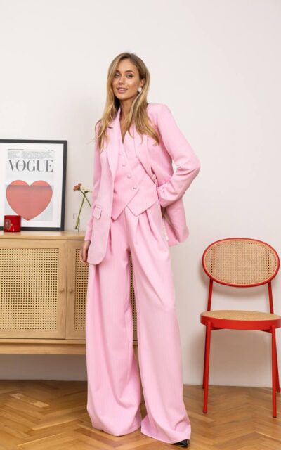 ADELINE Garnitur Damski Trzyczęściowy w Paski C463 Różowy