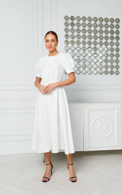 LAYLA Sukienka Midi z Guzikami C390 Ecru