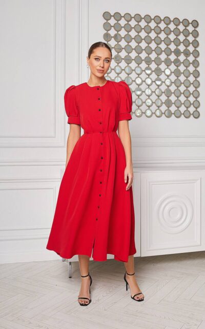 LAYLA Sukienka Midi z Guzikami C390 Czerwony