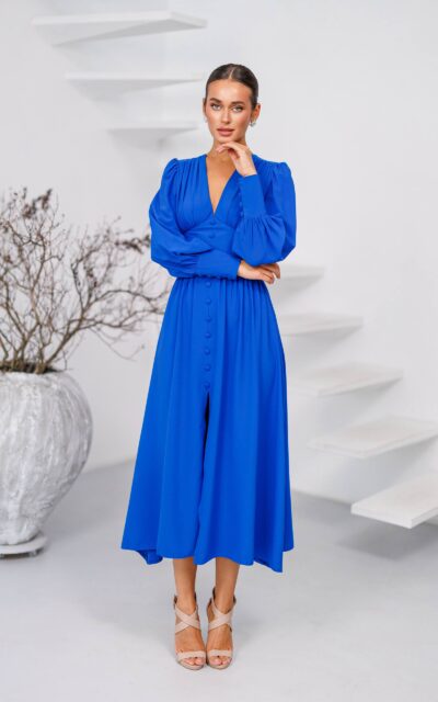 DIANA Sukienka z Długim Rękawem Midi C392 Chaber