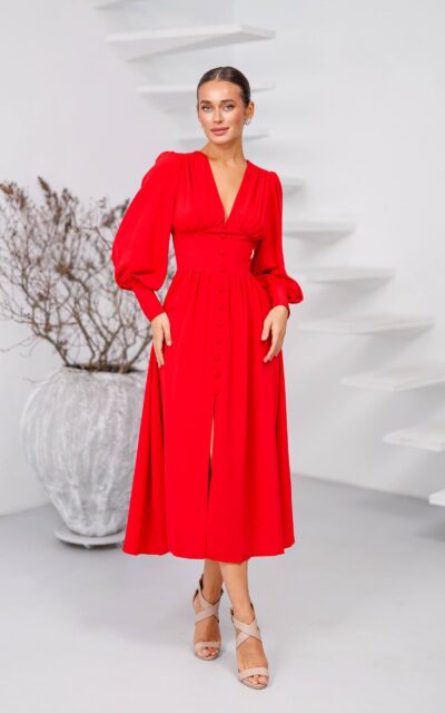 DIANA Sukienka z Długim Rękawem Midi C392 Czerwony