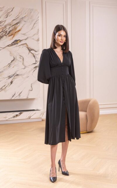 DIANA Sukienka z Długim Rękawem Midi C392 Czarny