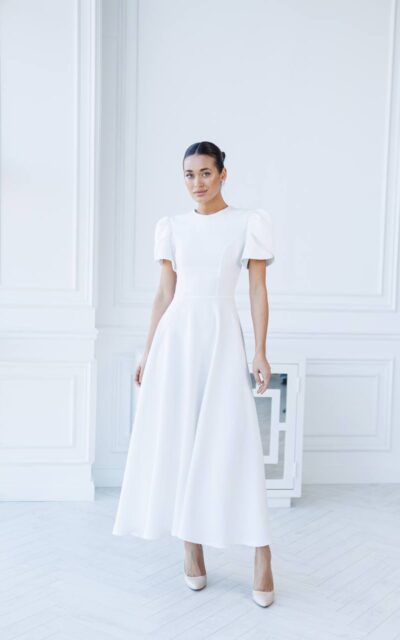 YASMINE Sukienka Midi z Bufkami C512 Ecru - XL