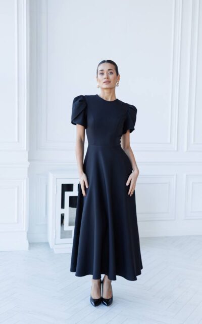 YASMINE Sukienka Midi z Bufkami C512 Czarny