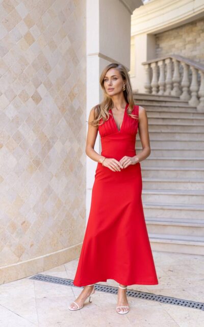 LYDIA Sukienka z Dekoltem C439 Czerwony