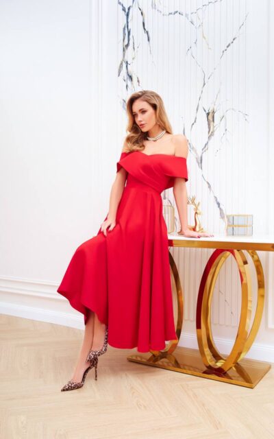 MARLEY Sukienka z Odkrytymi Ramiona C437 Czerwony