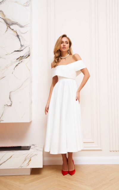 MARLEY Sukienka z Odkrytymi Ramiona C437 Ecru