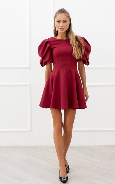 TAMARA Sukienka Mini z Bufkami C480 Bordowy