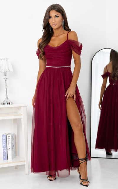 KIARA Sukienka Tiulowa 11281 Bordowy