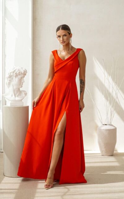 SABRINA Sukienka na Ramiączkach Maxi Czerwony