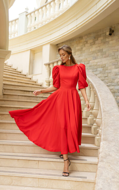 ISABELLA Sukienka z Bufkami C383 Czerwony