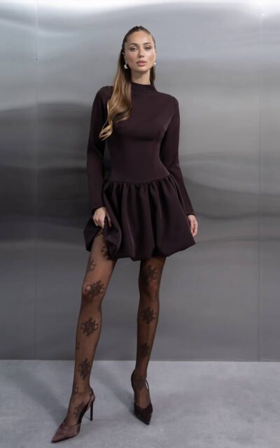 BROKLYN Sukienka z Długim Rękawem 652 Czekolada