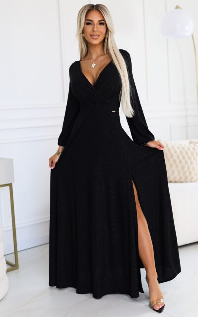 NELA Sukienka Połyskująca z Długim Rękawem 572-2 Czarny