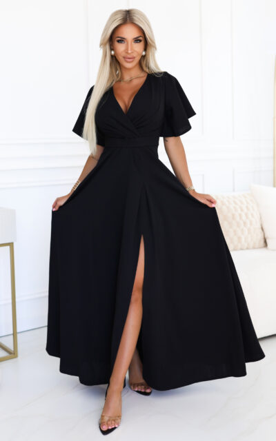 JENNIFER Sukienka z Rozcięciem na Nogę 581-7 Czarny