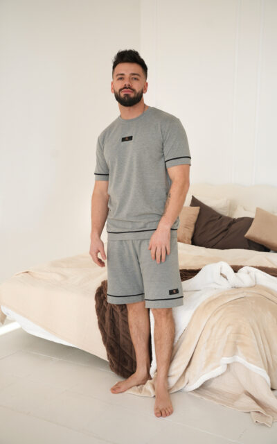 Komplet piżama męska BG Nightmare | szary melanż